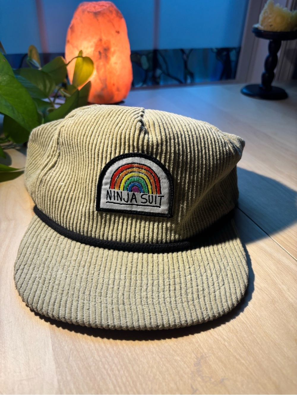 Ninja Suit Olive Corduroy Cap with Rainbow Patch